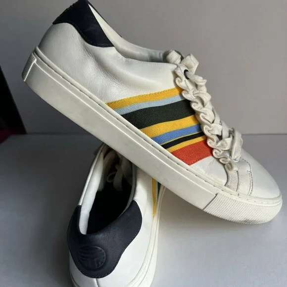 TORY Burch SPORT Ruffle Striped Women’s 8.5 Low Top Sneakers Lace Up Shoes - Picture 16 of 16